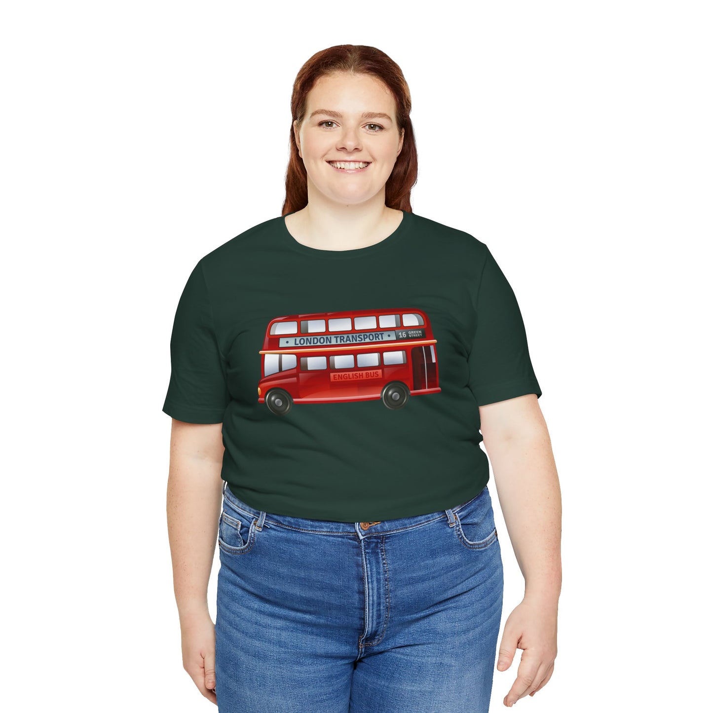 Unisex Jersey Short Sleeve Tee - London Transport English Bus - Iconic Red Double-Decker