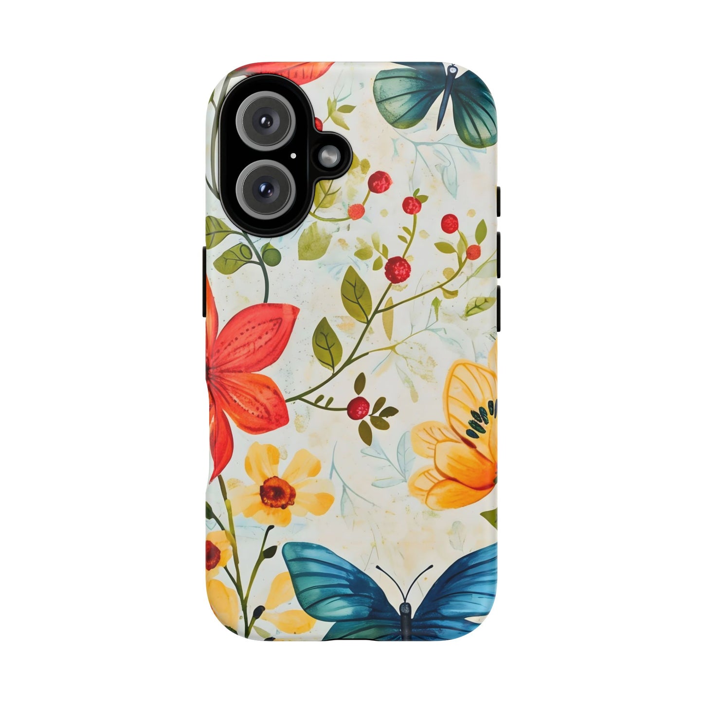 Floral Phone Case with Butterflies, Flower Design, Tough Phone Cover, Nature Lover Gift, Stylish Phone Accessory, Eco-Friendly