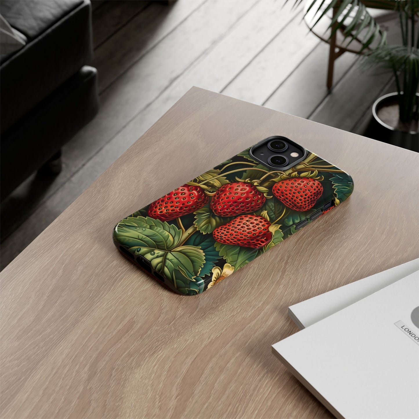 Strawberry Phone Case, Tough Berry Case, Floral Phone Cover, Cute Smartphone Shell, Nature-Inspired Gift