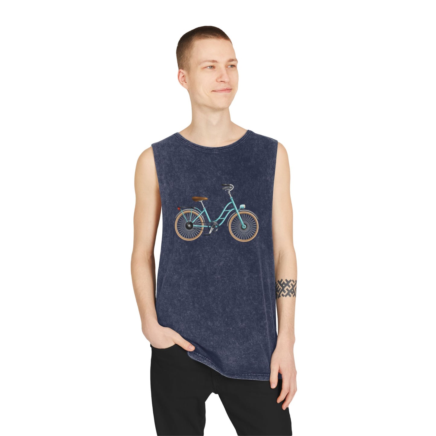 Unisex Stonewash Tank Top - Classic Bicycle Illustration - London Style