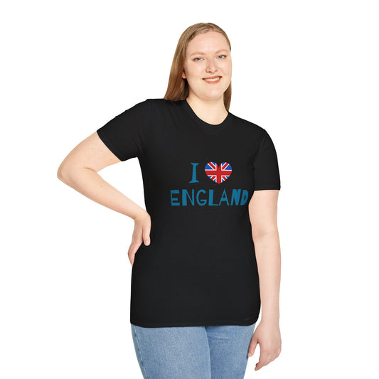 Unisex Softstyle T-Shirt - I Love England - Union Jack Heart Design