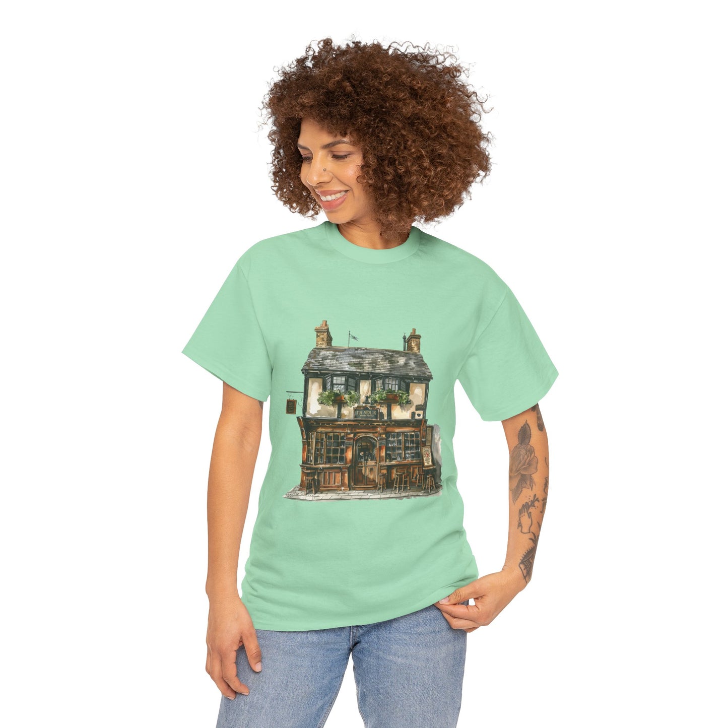 Unisex Heavy Cotton Tee - Rustic Retreat - The Quintessential British Village House