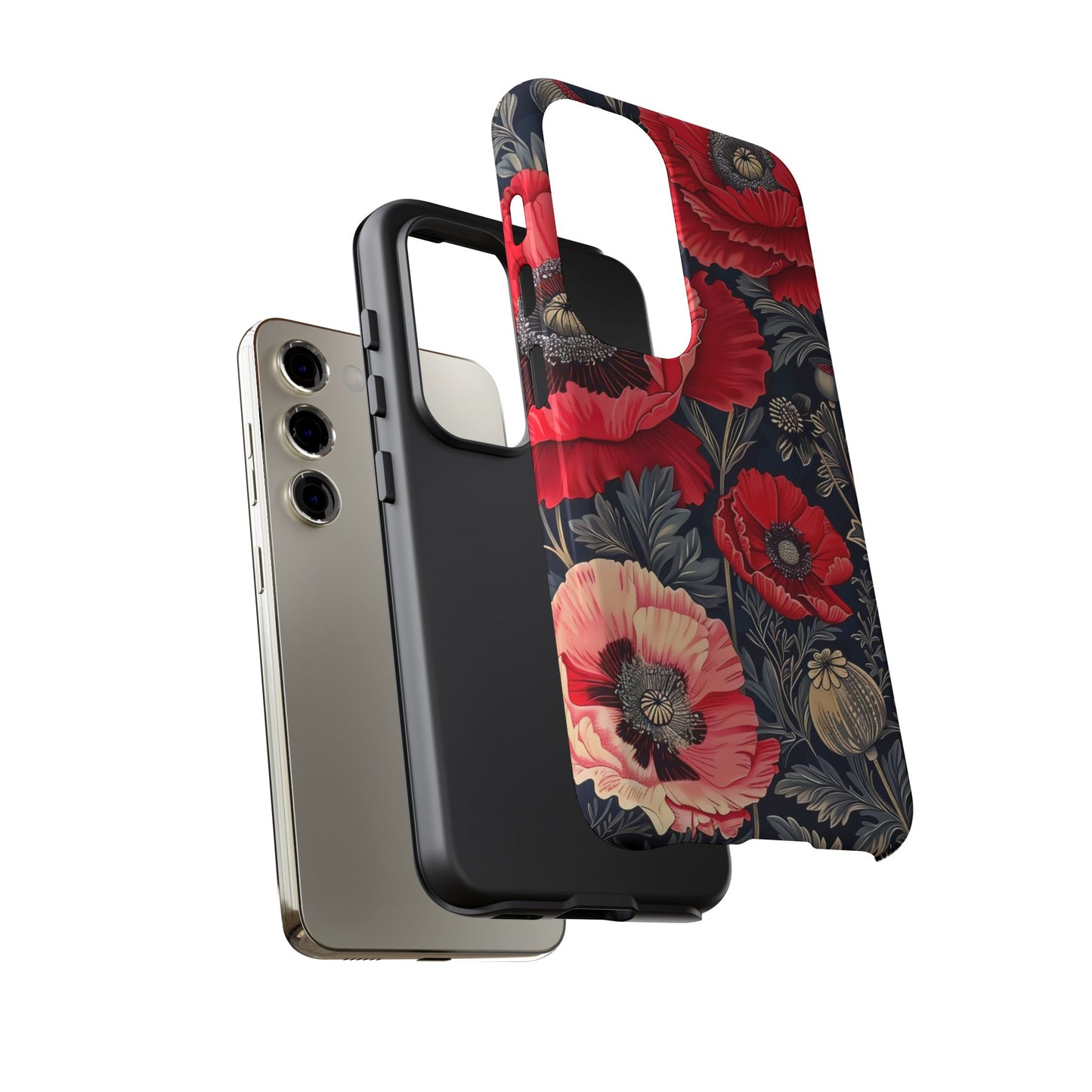 Floral Phone Case with Artistic Poppies, Tough Cases, Flower Design, Nature Lover Gift, Customizable Mobile Cover, Stylish Phone Accessories
