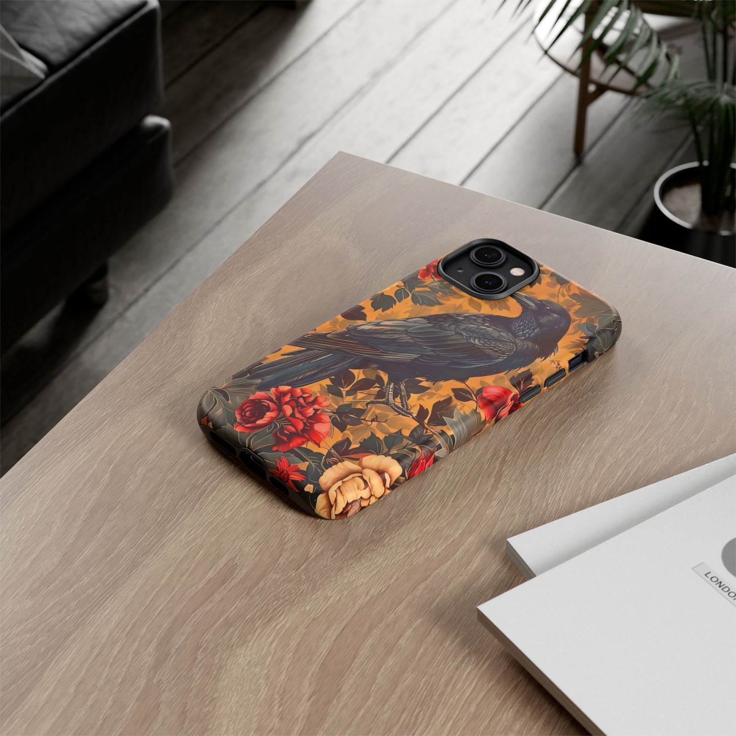 Raven Floral Phone Case - Tough Cases, Blackbird Decor, Gift for Nature Lovers, Bird Themed Accessories, Unique Phone Cover