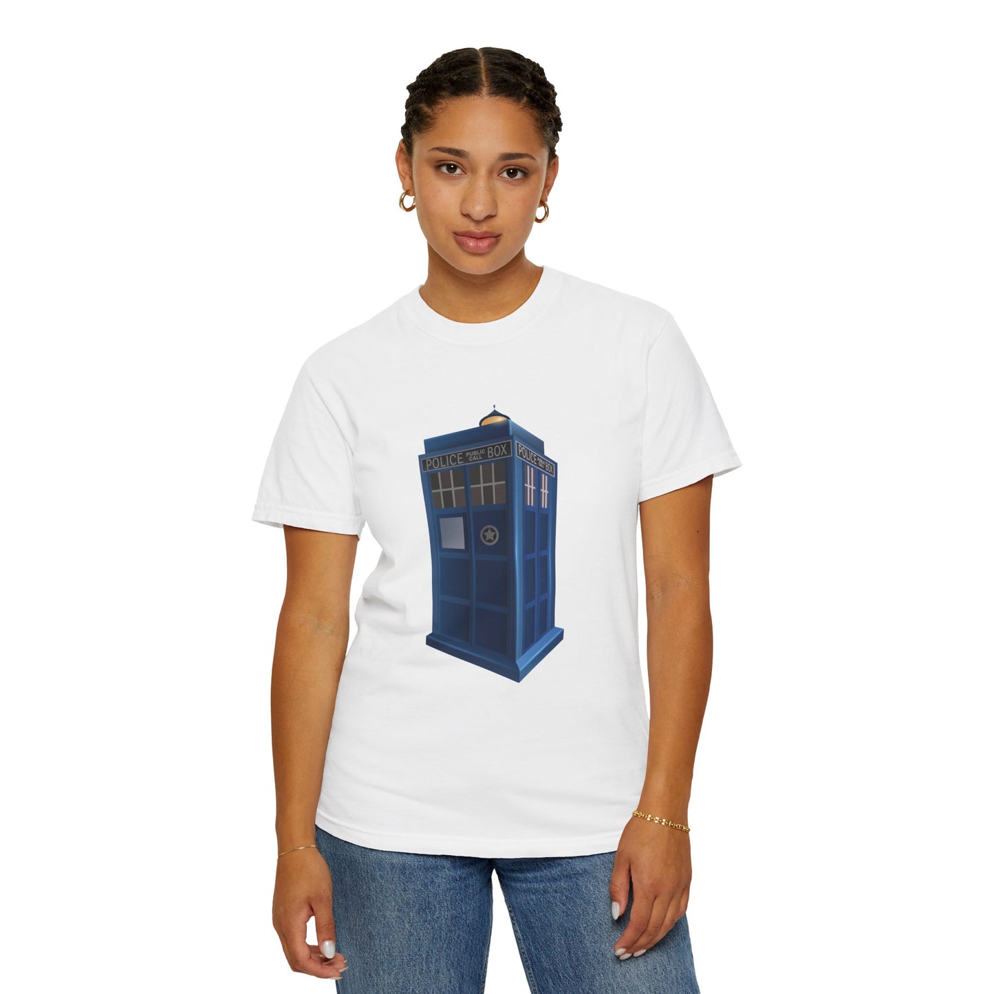 Unisex Garment-Dyed T-shirt - British Police Public Call Box - Iconic TARDIS