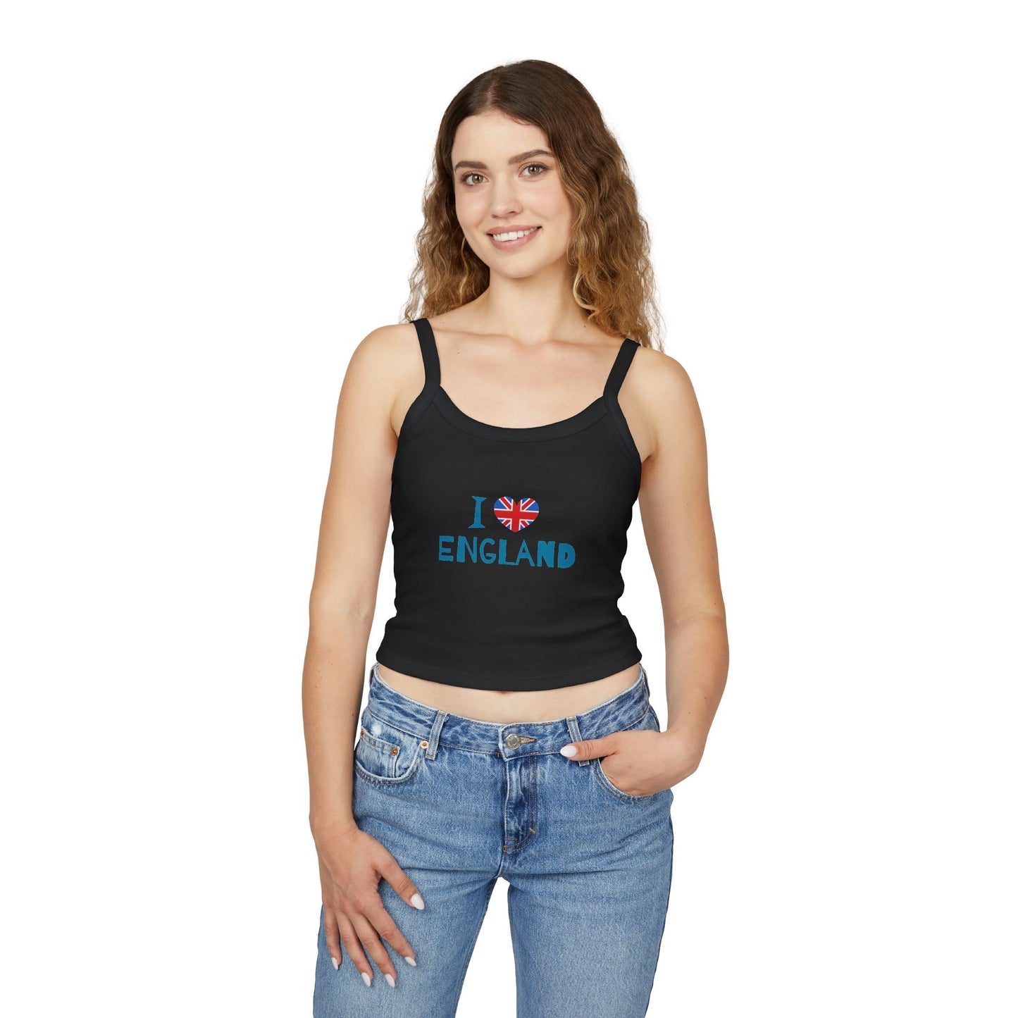 Women's Spaghetti Strap Tank Top - I Love England - Union Jack Heart Design