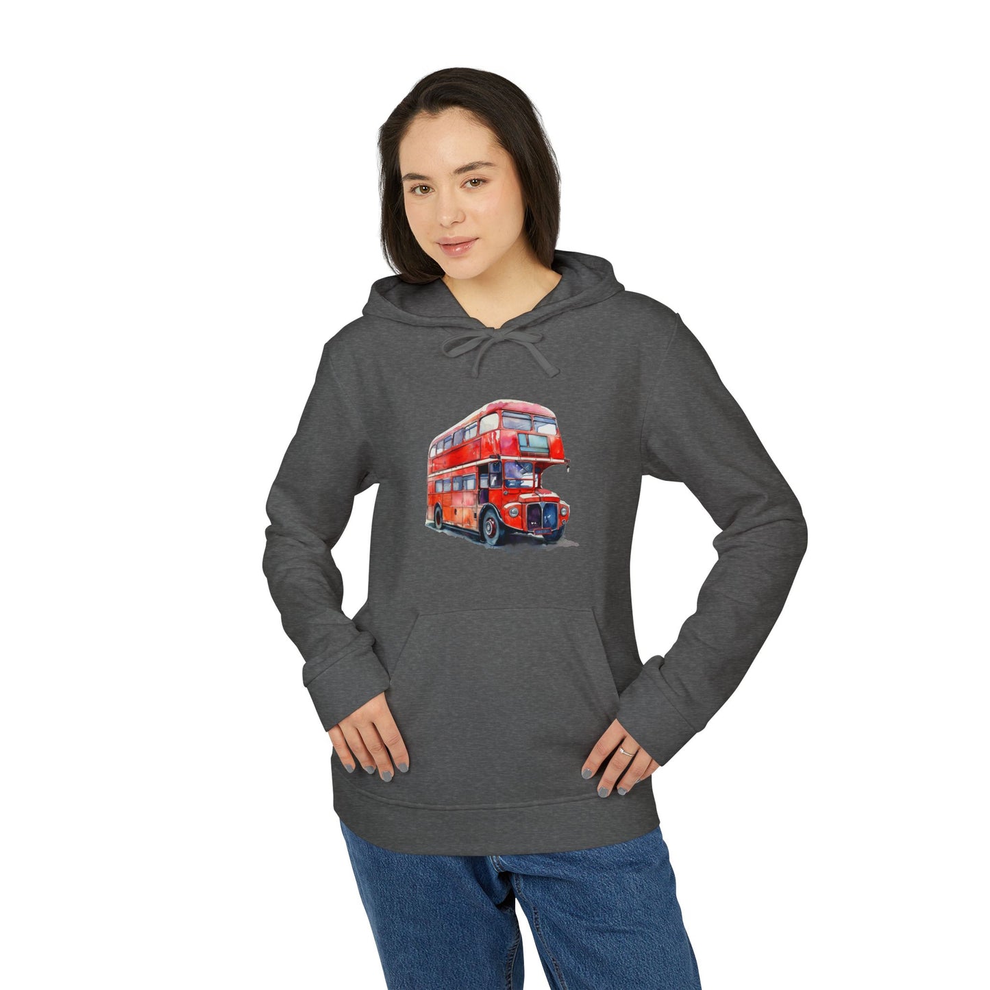 adidas Unisex Fleece Hoodie - London Transport English Bus - Iconic Red Double-Decker Design