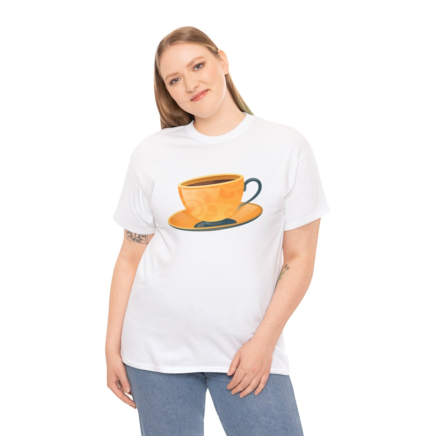 Unisex Heavy Cotton Tee - Elegant British Tea Cup - Classic Tea Time Style
