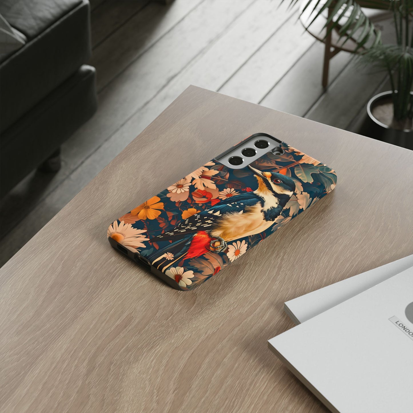 Artistic Bird Phone Case, Unique Tough Cases for Nature Lovers, Floral Design, Cute Gift, Customized Phone Accessories
