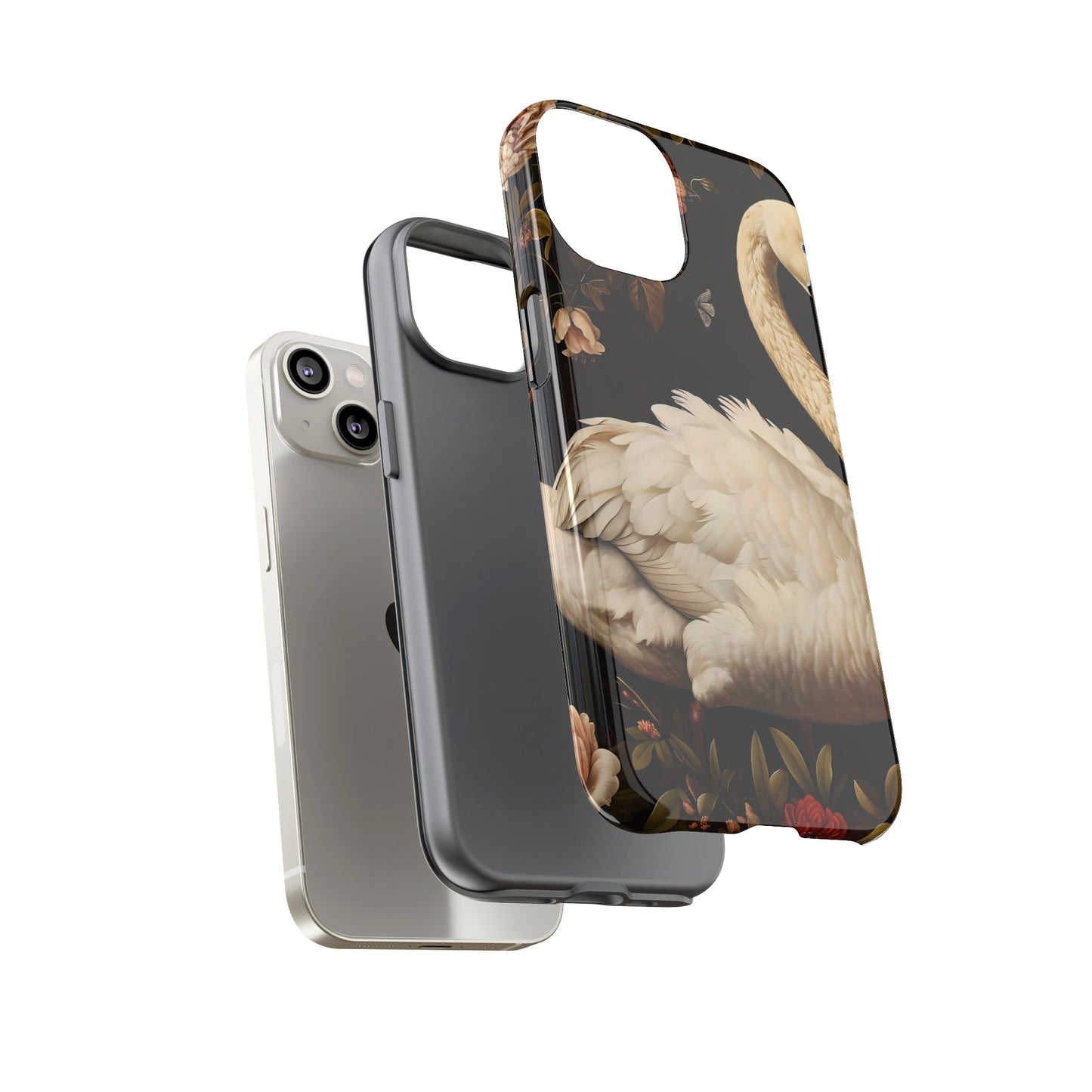 Elegant Swan Phone Case, Floral iPhone Cover, Tough Phone Case, Gift for Her, Nature Lover, Mother's Day, Birthday