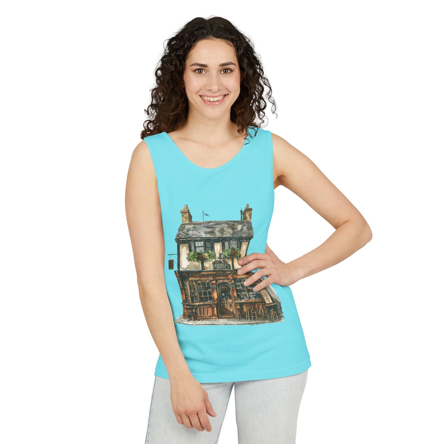 Unisex Garment-Dyed Tank Top - Charming British House - Classic Design and Warmth
