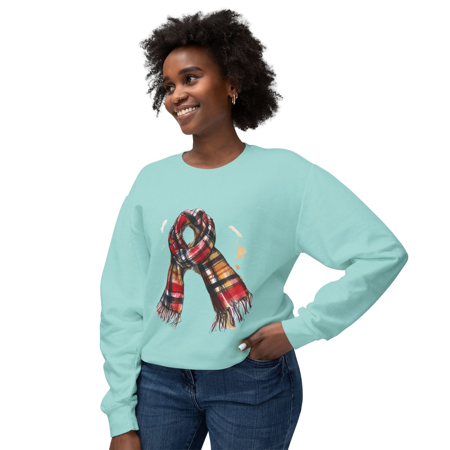 Unisex Lightweight Crewneck Sweatshirt - Classic British Plaid Scarf Design
