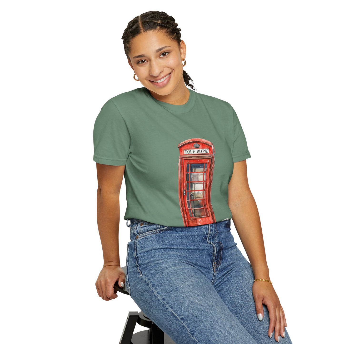 Unisex Garment-Dyed T-shirt - Iconic British Public Telephone - Classic Red Phone Box Design