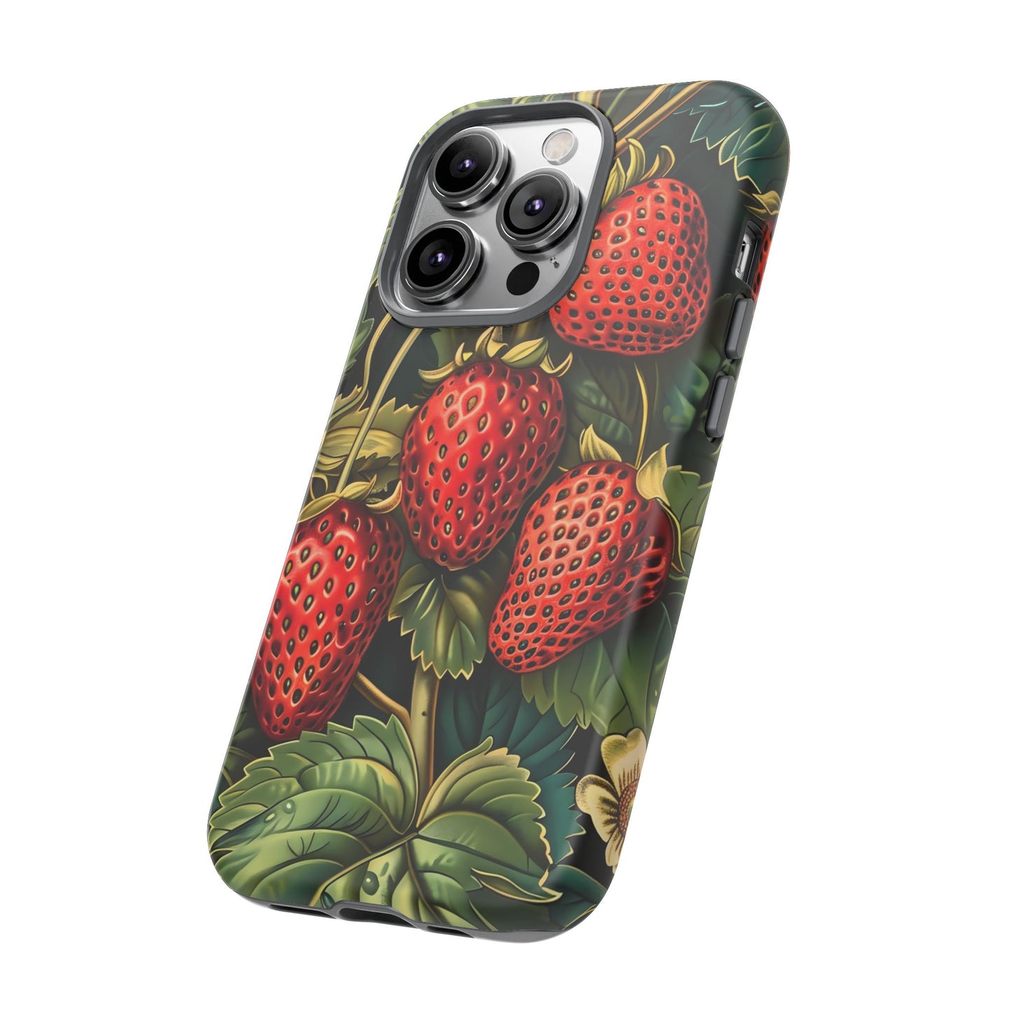 Strawberry Phone Case, Tough Berry Case, Floral Phone Cover, Cute Smartphone Shell, Nature-Inspired Gift