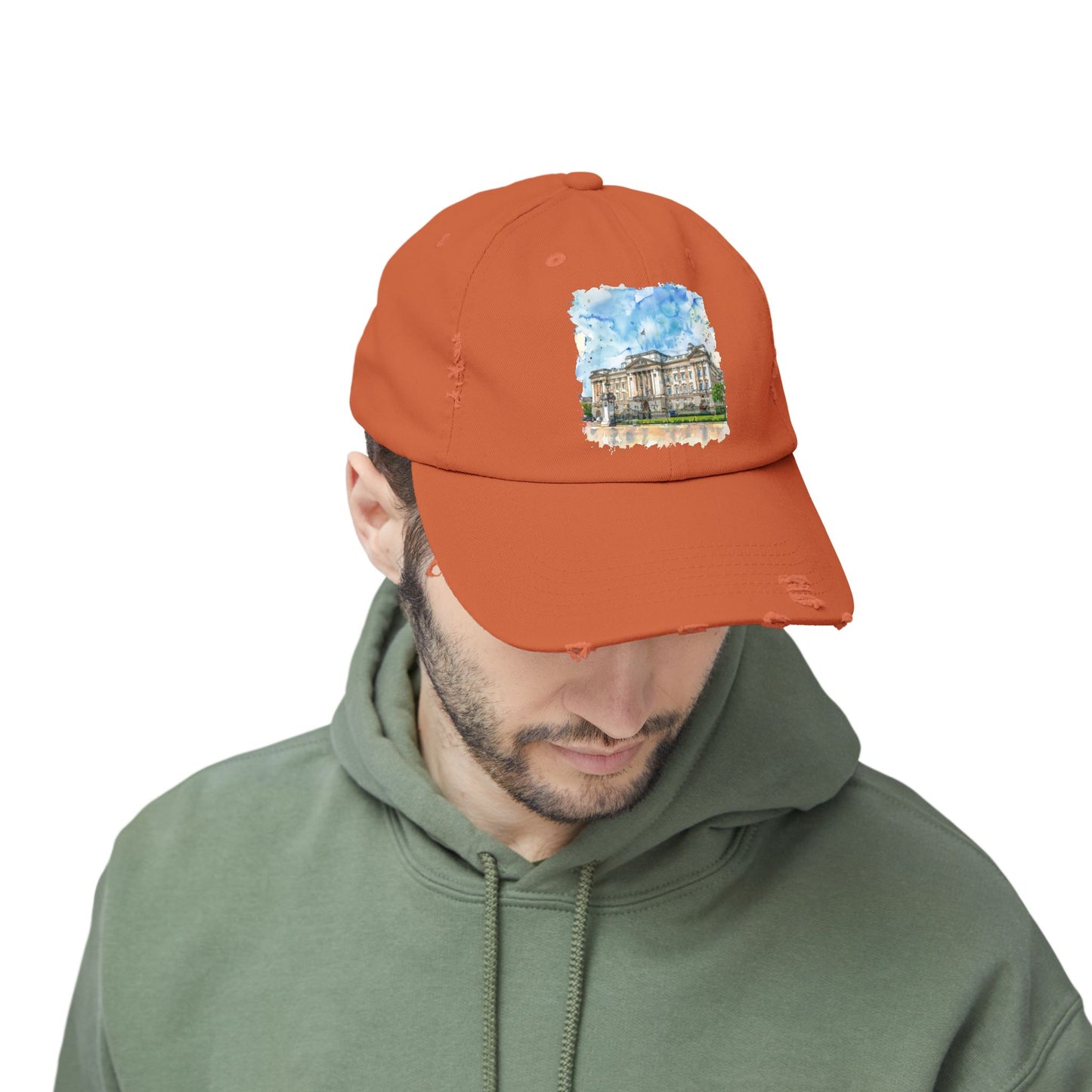 Watercolor Landmark Distressed Cap, Fashion Hat, Streetwear, Travel Gift, Summer Accessory, Vacation Outfit