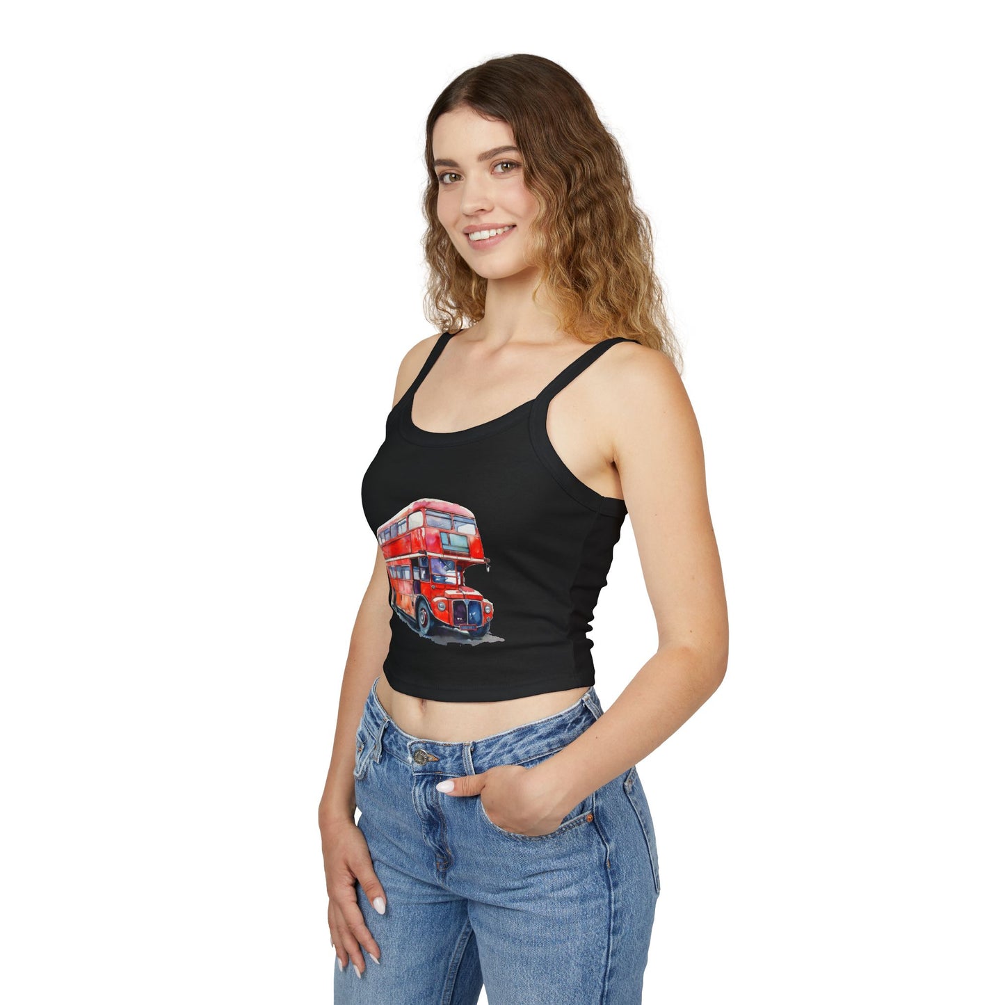 Women's Spaghetti Strap Tank Top - Classic London Double-Decker Bus Artwork