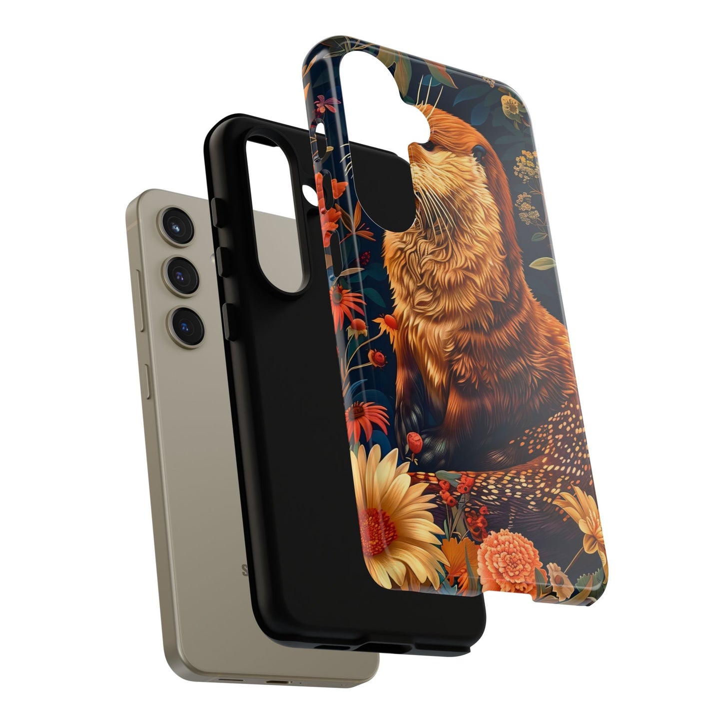 Otter Phone Case, Floral Otter Design, Tough Phone Cover, Nature Lover Gift, Cute Animal Accessories