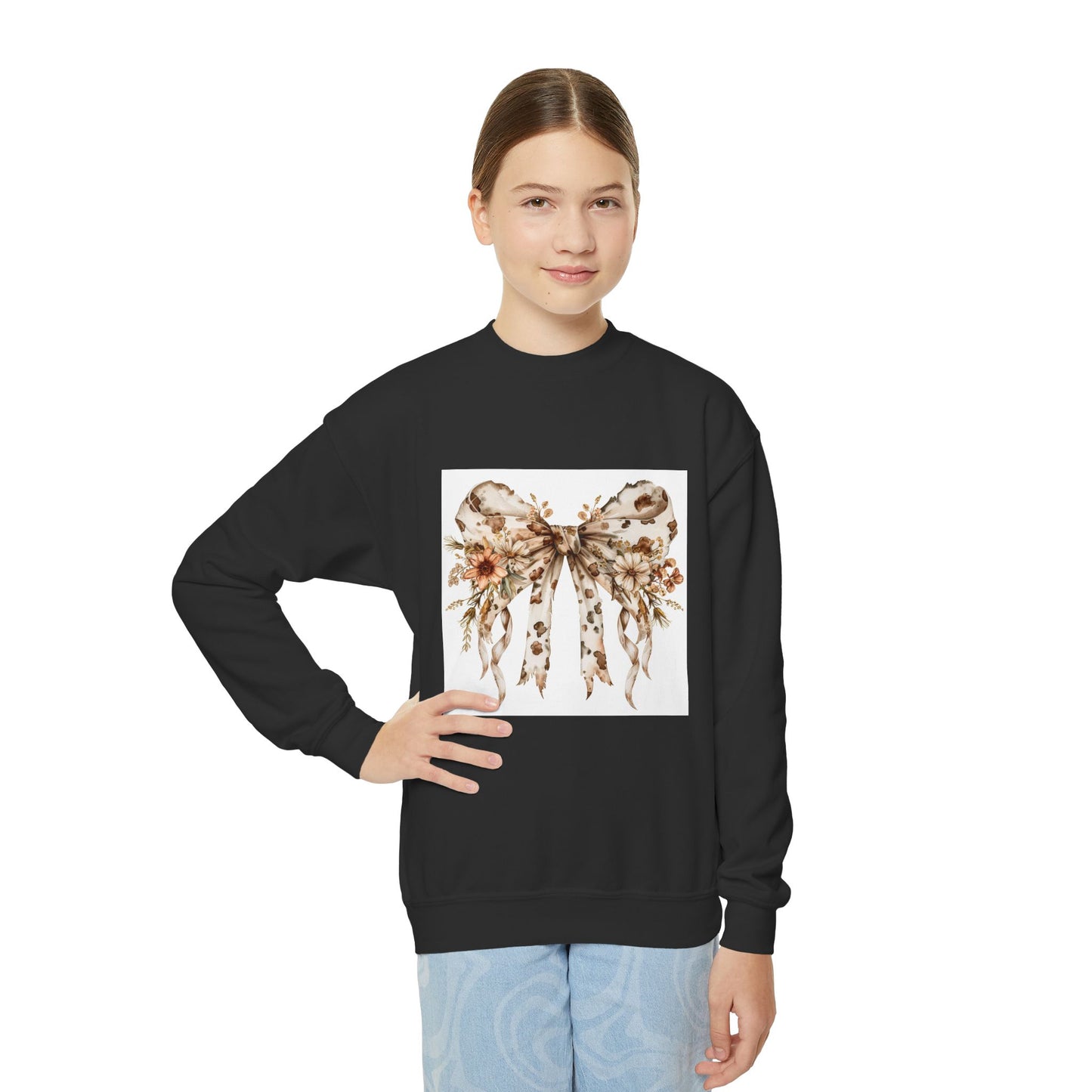 Floral Bow Youth Crewneck Sweatshirt - Stylish and Cozy for Spring Celebrations
