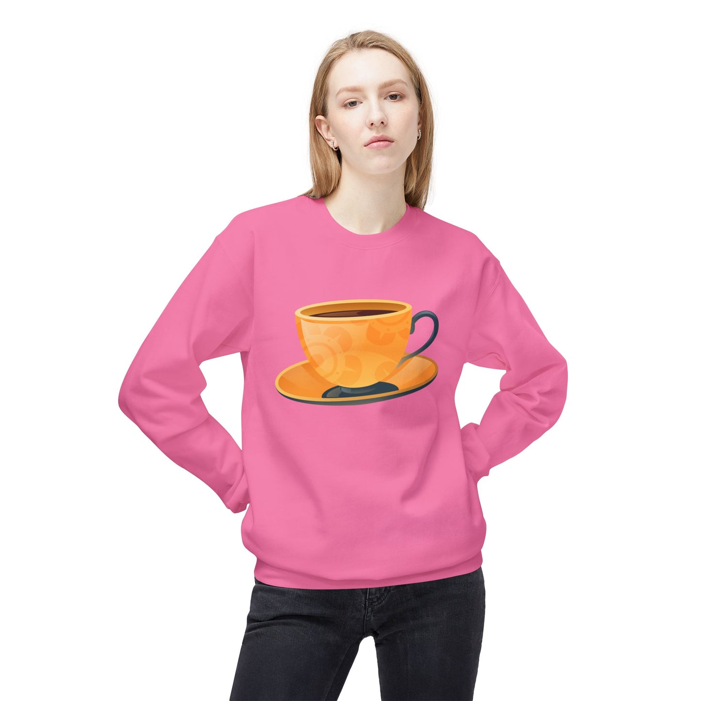 Unisex Midweight Softstyle Fleece Crewneck Sweatshirt - Elegant British Tea Cup - Classic Tea Time Style