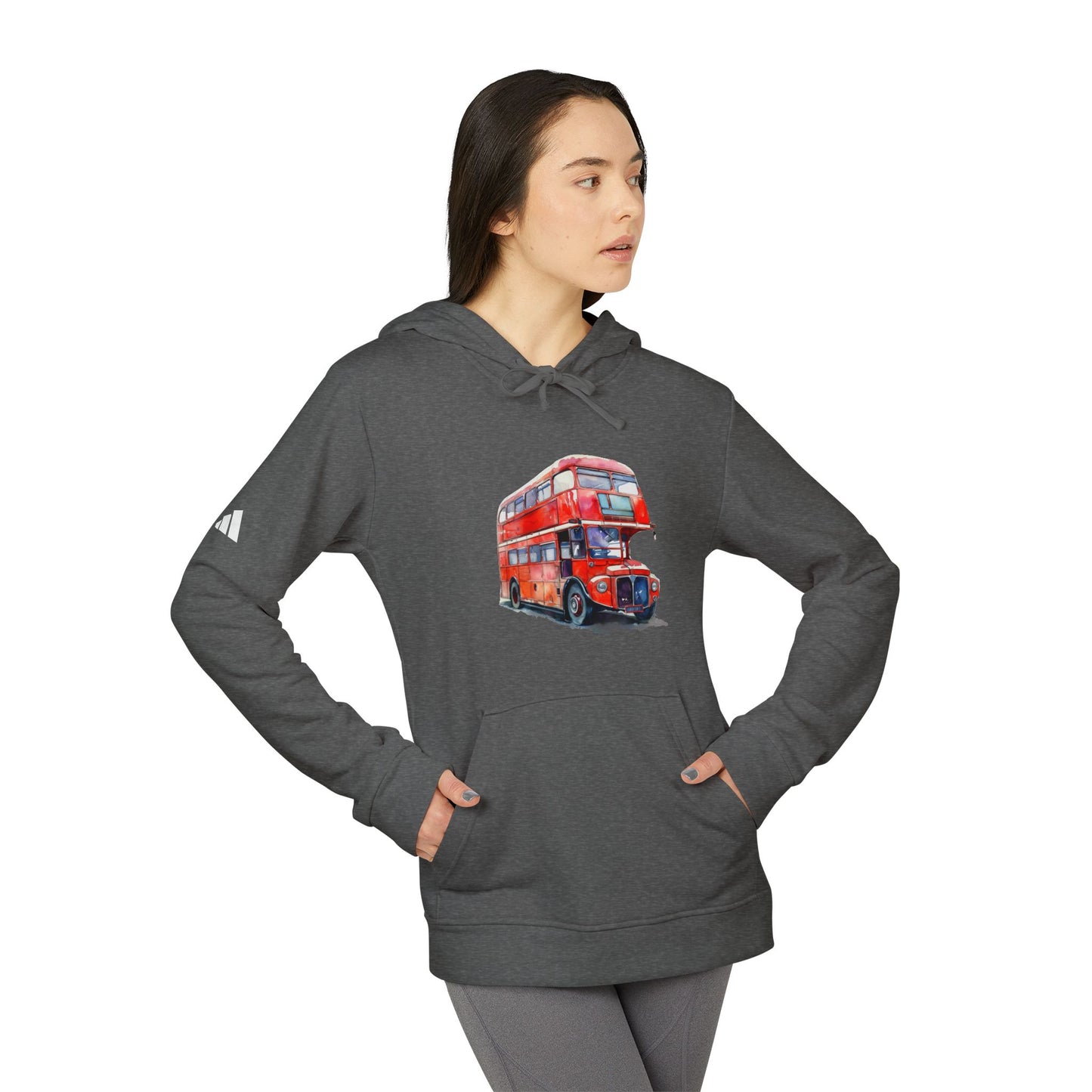 adidas Unisex Fleece Hoodie - London Transport English Bus - Iconic Red Double-Decker Design