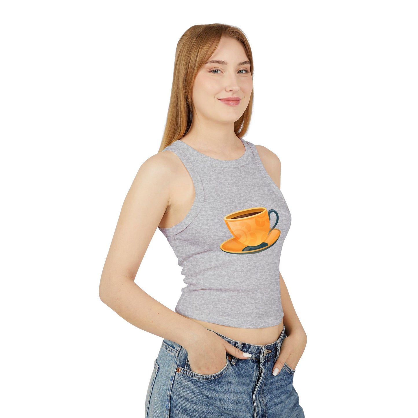 Women's Micro Rib Racer Tank Top - Elegant British Tea Cup - Classic Tea Time Style