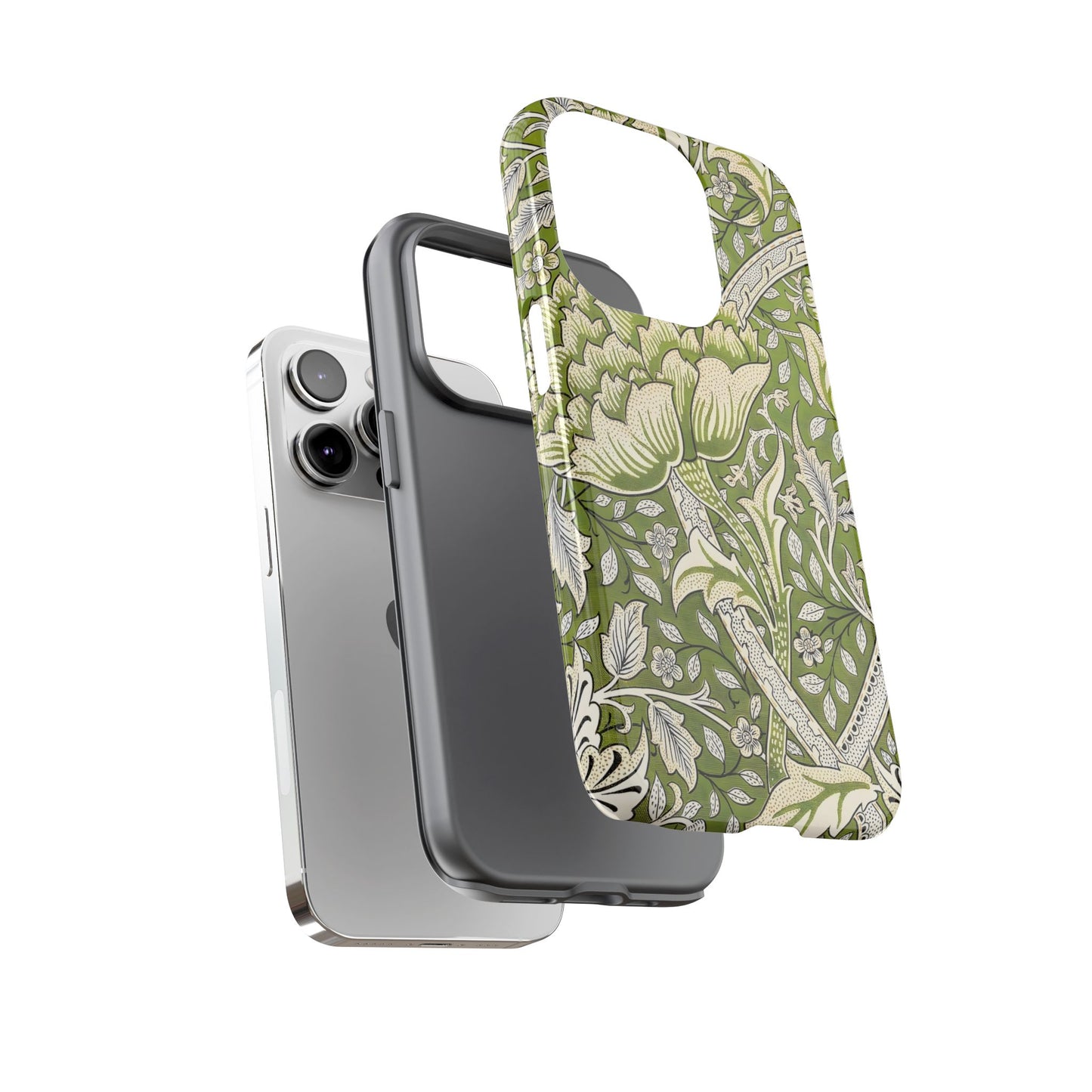 Stylish Phone Case with Floral Design, Durable Protective Cover for iPhone, Unique Gift for Birthdays, Mother's Day, Green Aesthetic