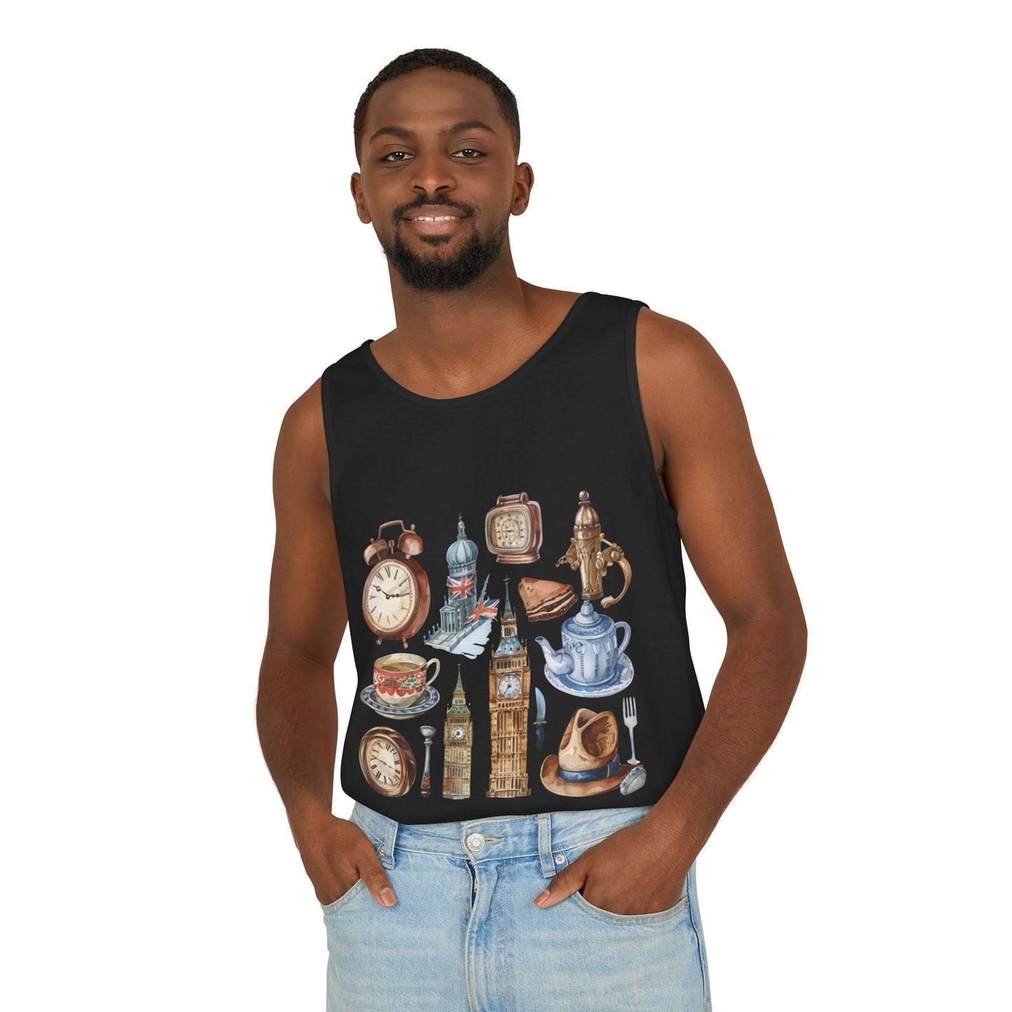 Unisex Garment-Dyed Tank Top - Vintage England Icons