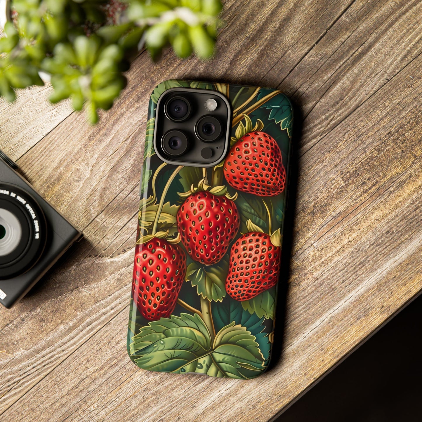 Strawberry Phone Case, Tough Berry Case, Floral Phone Cover, Cute Smartphone Shell, Nature-Inspired Gift