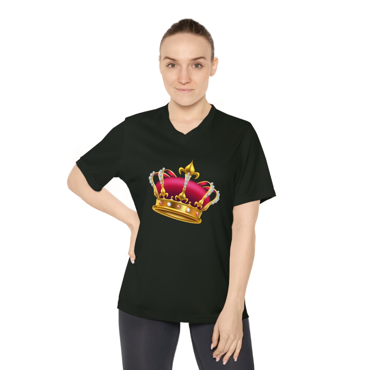 Women's Performance V-Neck T-Shirt - Elegant British Royal Crown