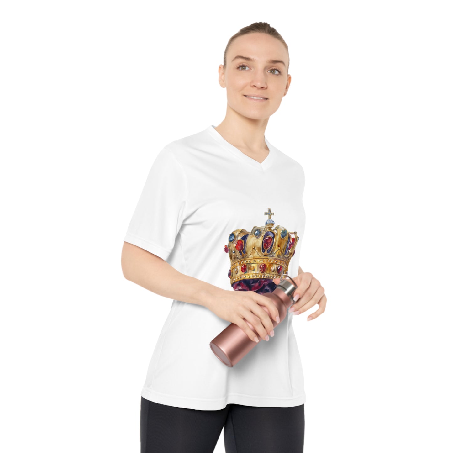 Women's Performance V-Neck T-Shirt - Royal Crown - British Royal Crown Design - Iconic Symbol of Monarchy