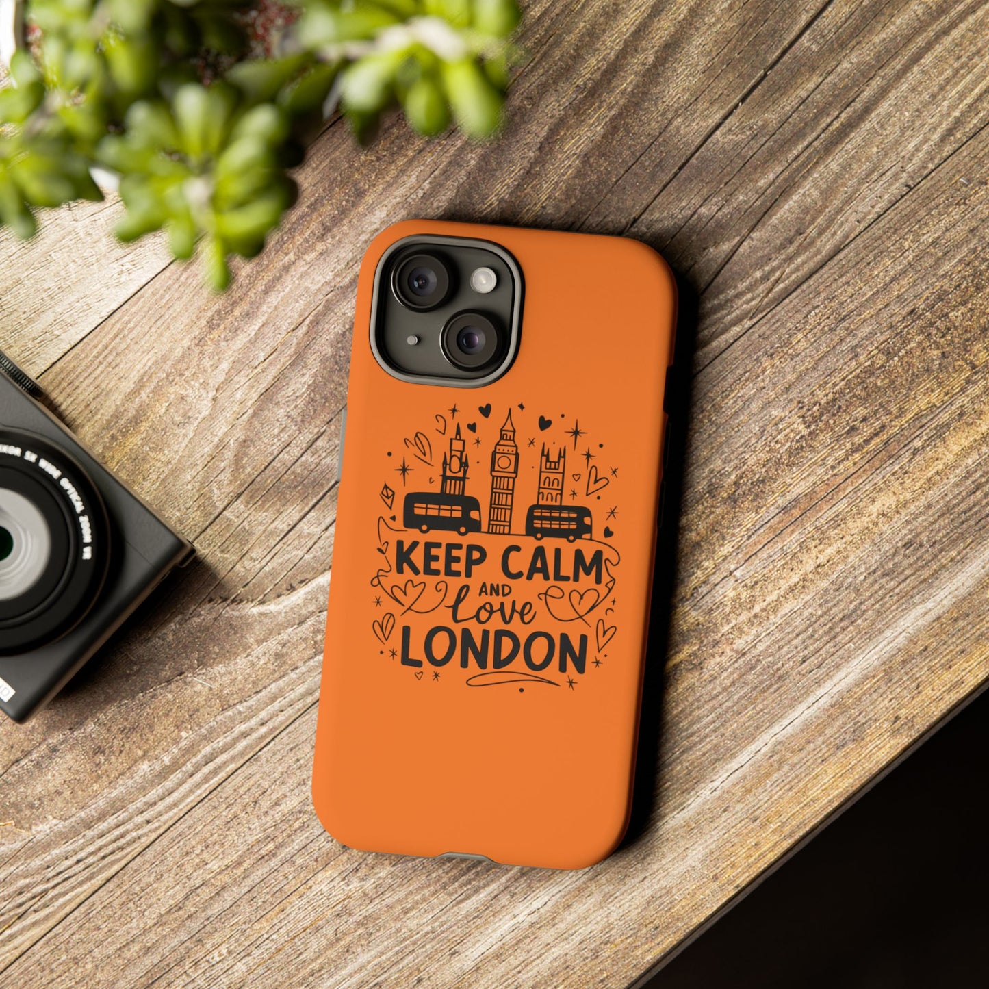 London-Themed Phone Case: Keep Calm and Love London, UK Souvenir, Travel Gift, City Lover, Smartphone Accessories, Orange Design