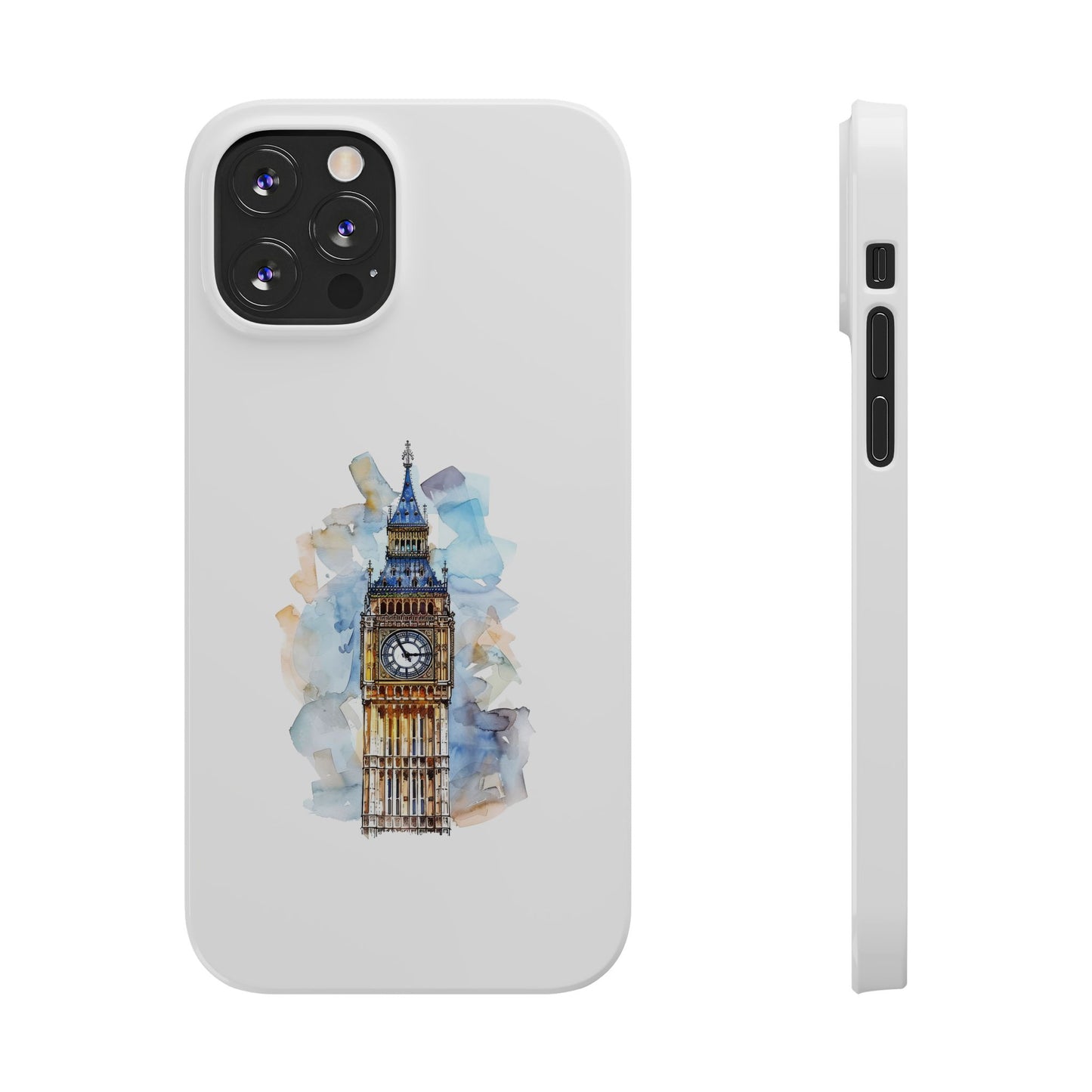 Stylish Slim Phone Case - Big Ben Watercolor Design, Unique Gift for Travelers, London Souvenir, Everyday Use, Phone Accessory