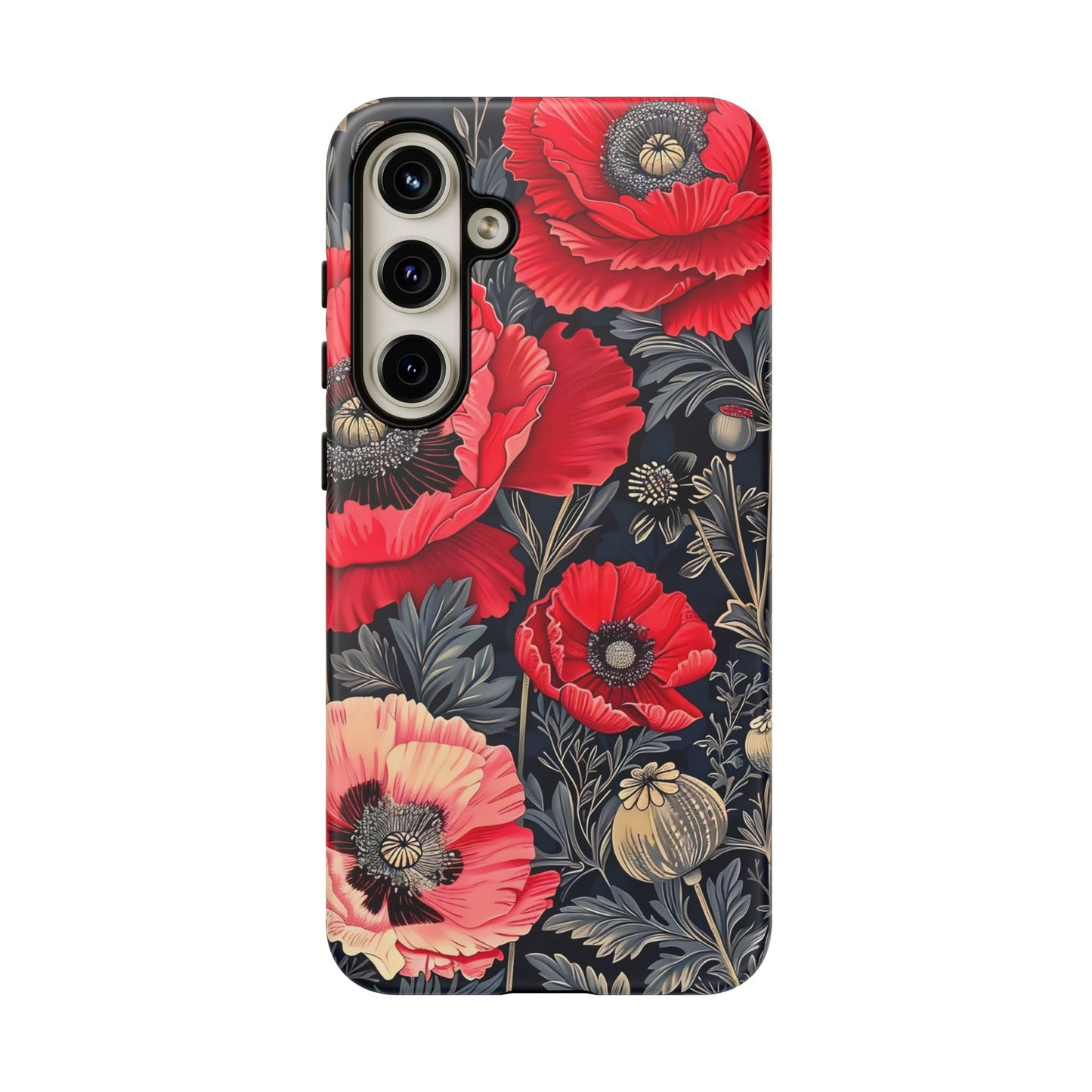 Floral Phone Case with Artistic Poppies, Tough Cases, Flower Design, Nature Lover Gift, Customizable Mobile Cover, Stylish Phone Accessories