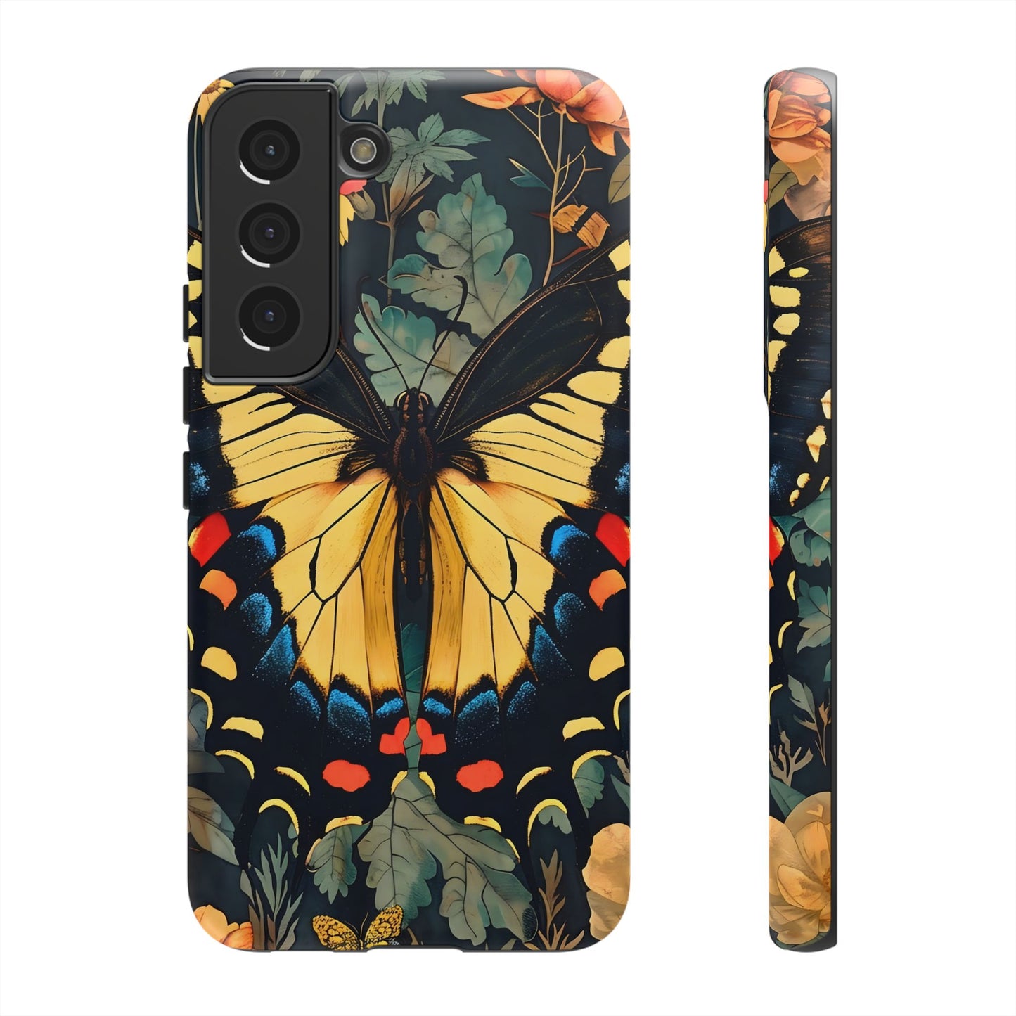 Butterfly Floral Phone Case, Art-inspire Tough Case, Gift for Nature Lovers, Butterfly Pattern Cover, Eco-Friendly Mobile Accessory