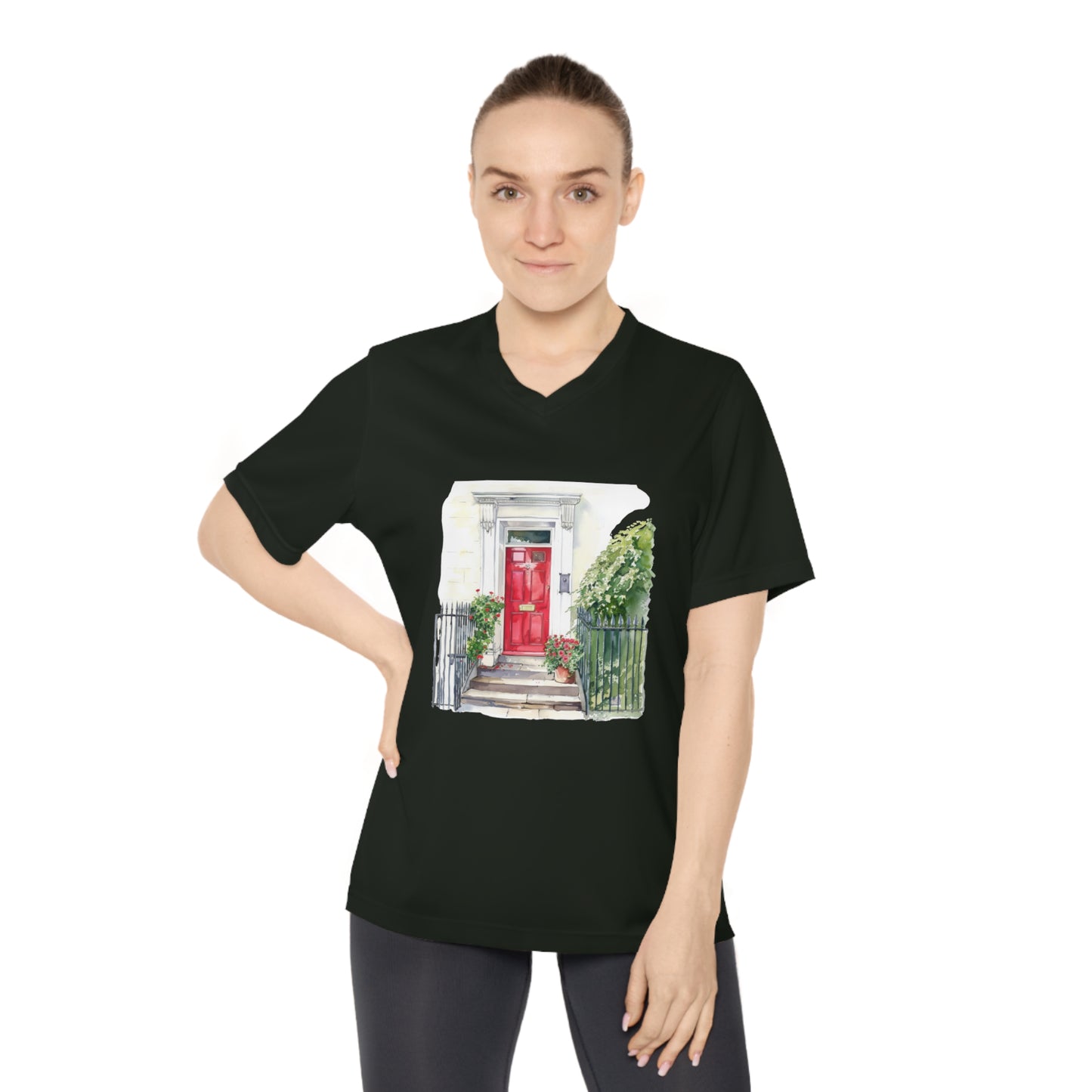 Women's V-Neck Performance T-Shirt - British Nature - Scenic Landscapes and Natural Beauty - Charming Red Door