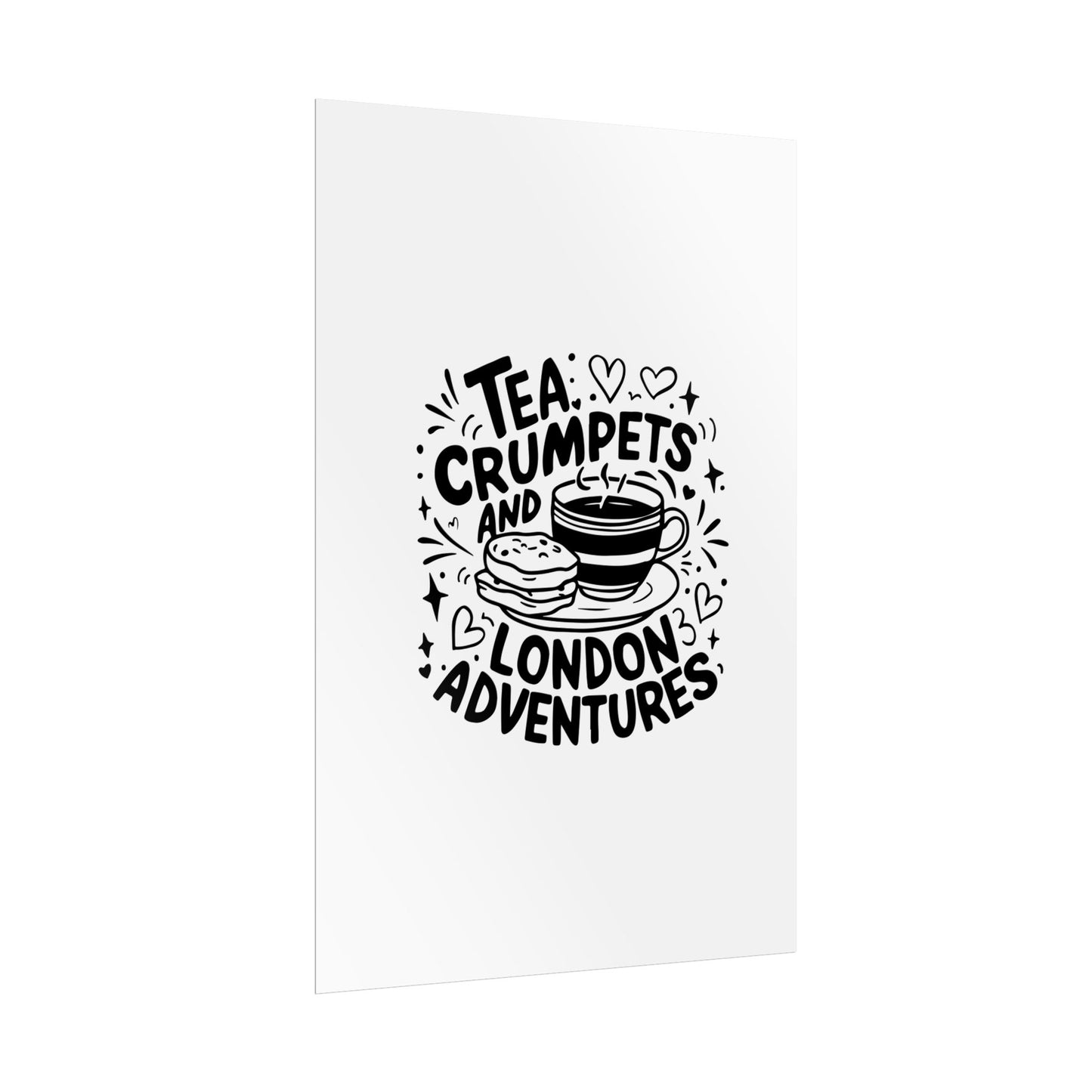 London Adventure Tea Crumpet Rolled Poster, Cute Wall Art, Gift for Tea Lovers, Home Decor, Travel Enthusiasts