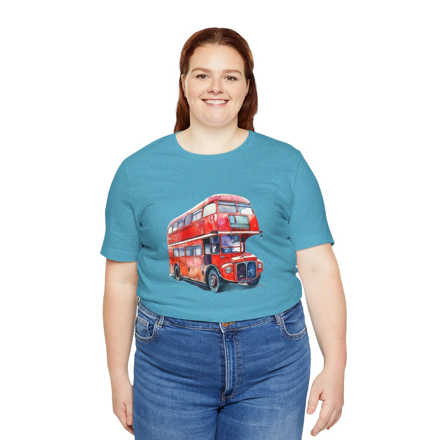Unisex Jersey Short Sleeve Tee - London Transport English Bus - Iconic Red Double-Decker