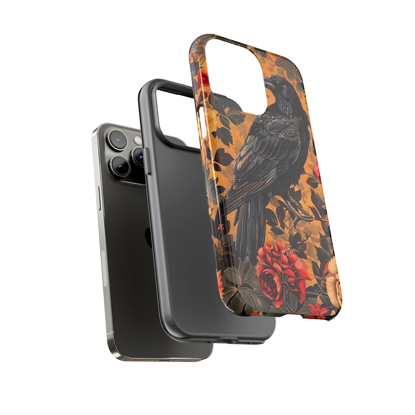 Raven Floral Phone Case - Tough Cases, Blackbird Decor, Gift for Nature Lovers, Bird Themed Accessories, Unique Phone Cover