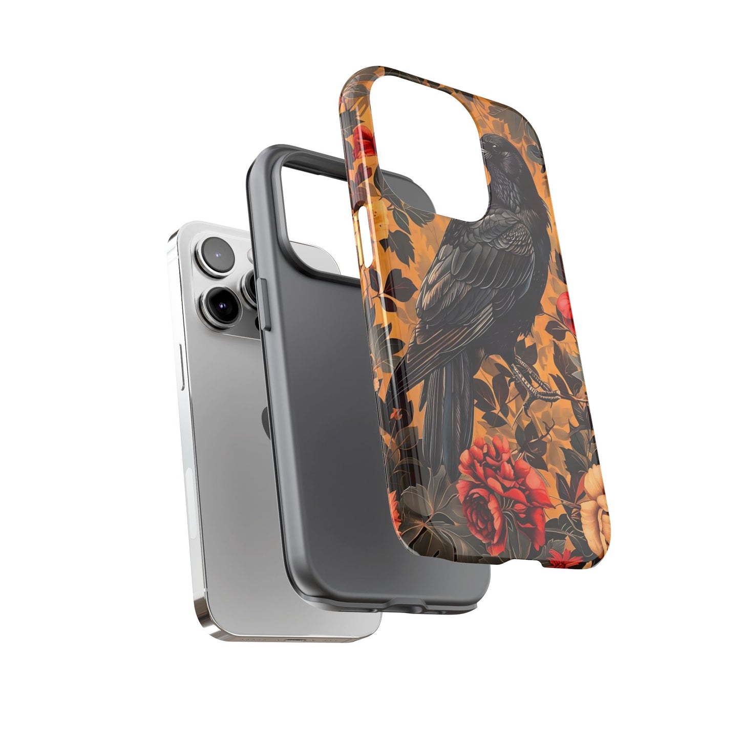 Raven Floral Phone Case - Tough Cases, Blackbird Decor, Gift for Nature Lovers, Bird Themed Accessories, Unique Phone Cover
