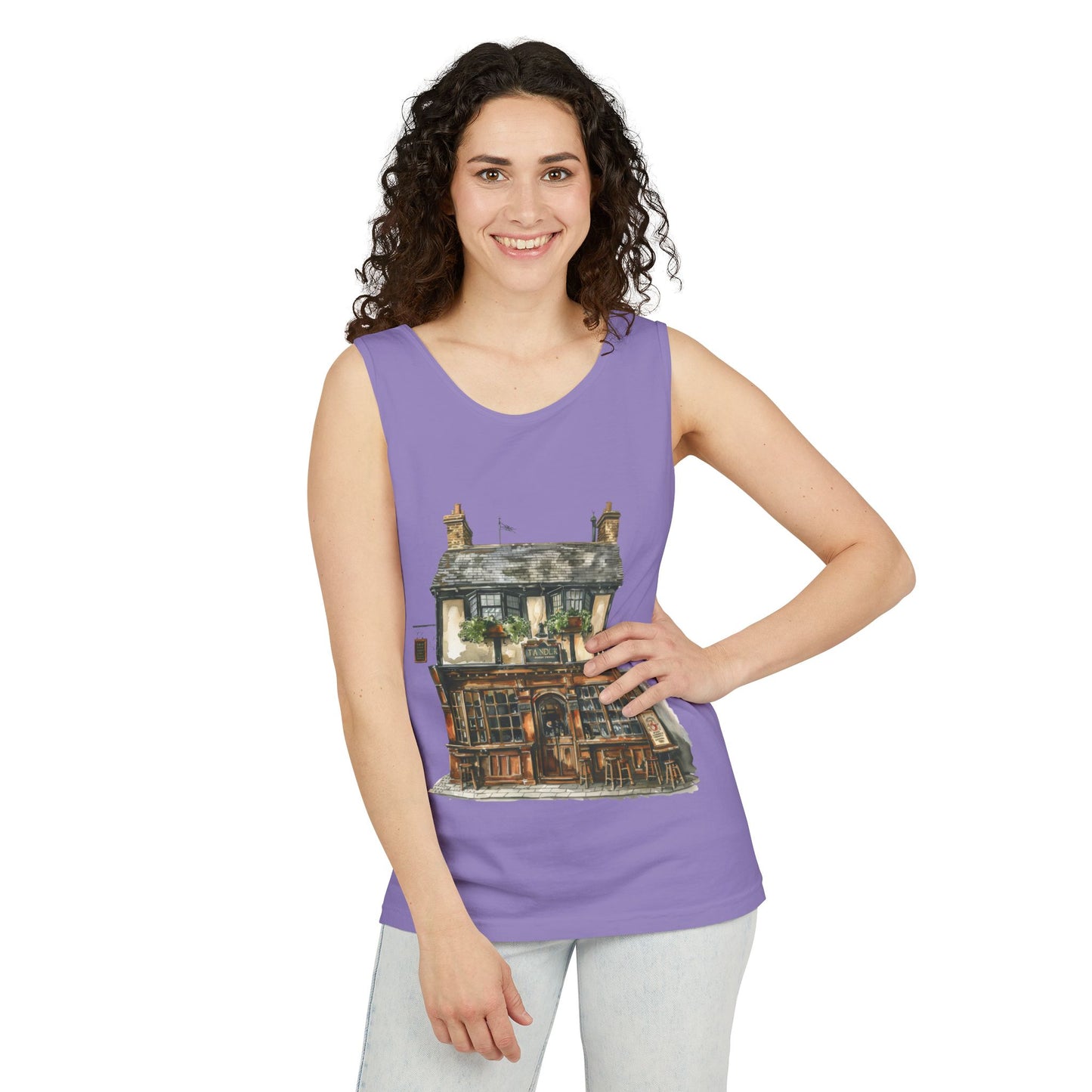 Unisex Garment-Dyed Tank Top - Charming British House - Classic Design and Warmth