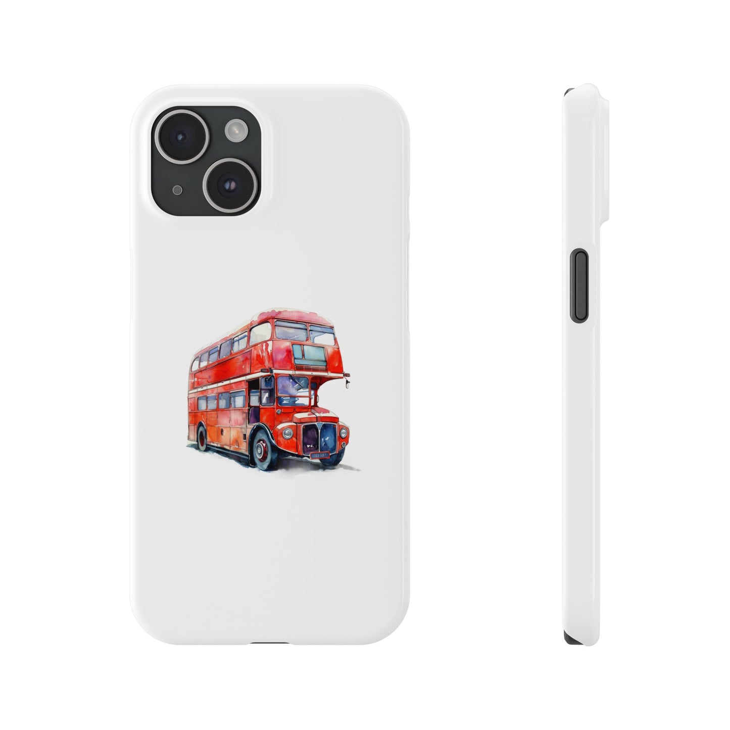Vintage Double-Decker Bus Slim Phone Cases, Unique Bus Design, London Theme, Gift for Travelers, Phone Accessories, Holiday Gifts