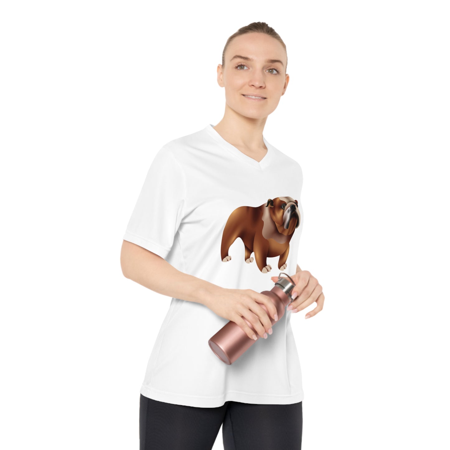 V-Neck Performance T-Shirt for Dog Lovers - Bulldog - British Adorable Dog