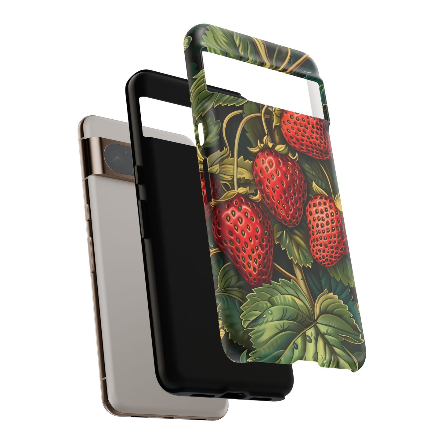 Strawberry Phone Case, Tough Berry Case, Floral Phone Cover, Cute Smartphone Shell, Nature-Inspired Gift
