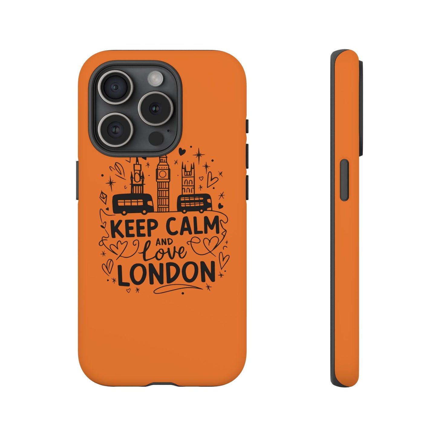 London-Themed Phone Case: Keep Calm and Love London, UK Souvenir, Travel Gift, City Lover, Smartphone Accessories, Orange Design