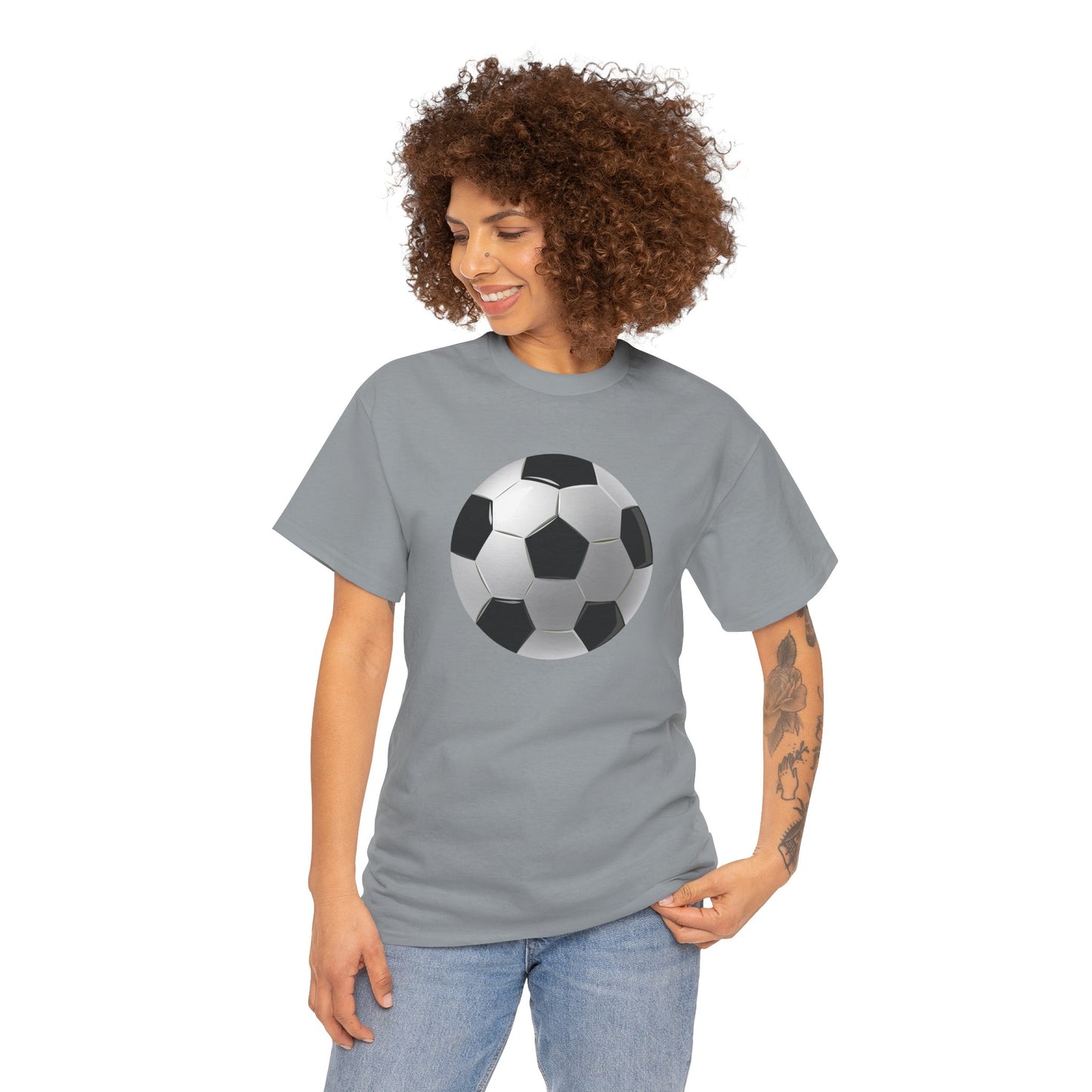 Unisex Heavy Cotton Tee - Dynamic Football Design - Sports Passion and Energy