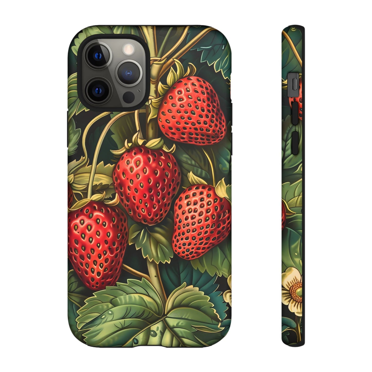 Strawberry Phone Case, Tough Berry Case, Floral Phone Cover, Cute Smartphone Shell, Nature-Inspired Gift