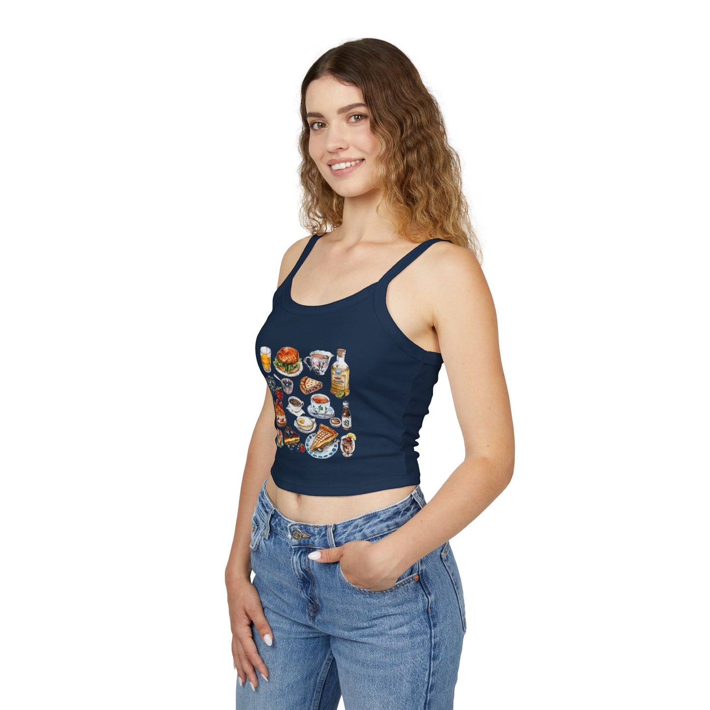 Women's Spaghetti Strap Tank Top - Iconic England Landmarks Illustration Print