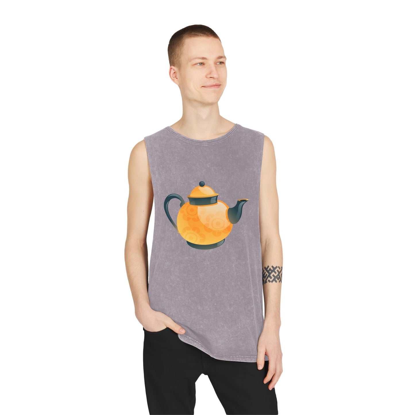Unisex Stonewash Tank Top -  Classic British Tea Kettle - Timeless Elegance in Tea Time