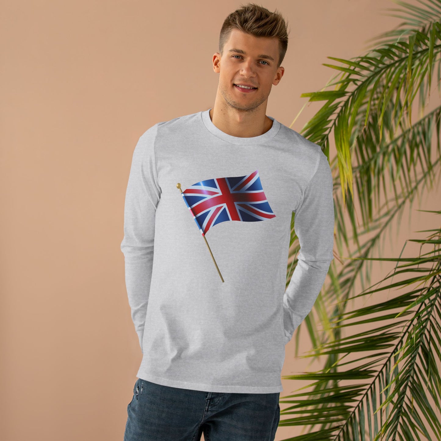 Men’s Base Longsleeve Tee - Classic UK Flag Design - Union Jack Symbol