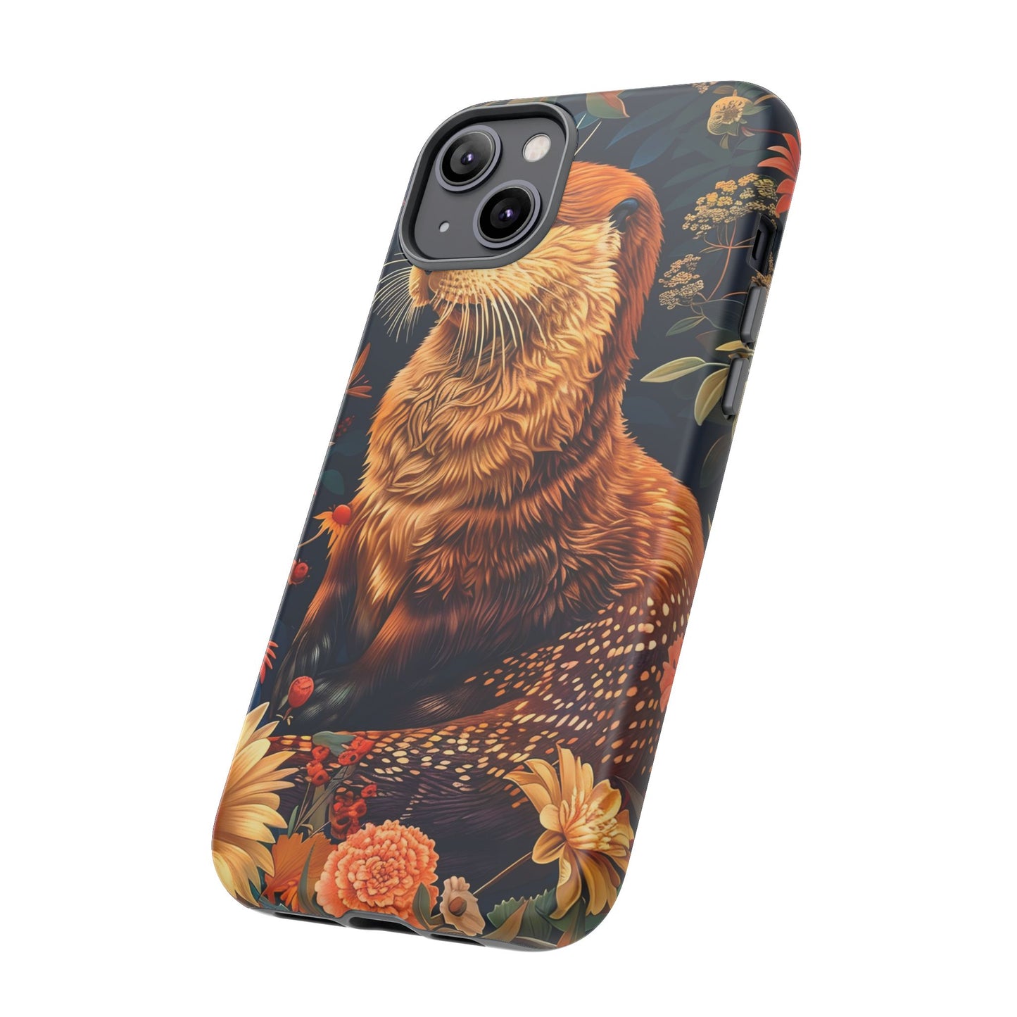 Otter Phone Case, Floral Otter Design, Tough Phone Cover, Nature Lover Gift, Cute Animal Accessories